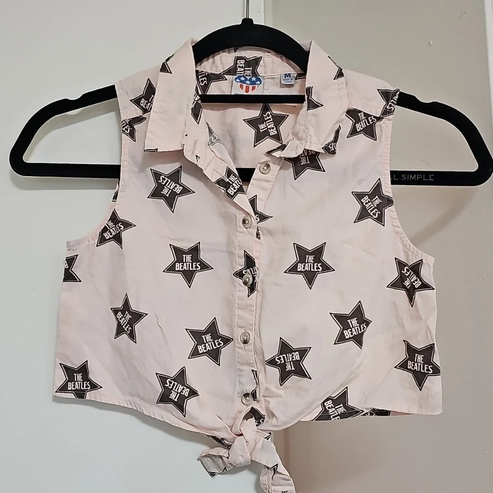 Junk Food The Beatles Tie-Front Lgt Pink Crop Top Girls M